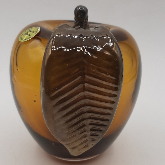 Rare Rossi Niagara Falls Canada Hand Blown Amber Glass Apple With Label - Picture 2 of 7